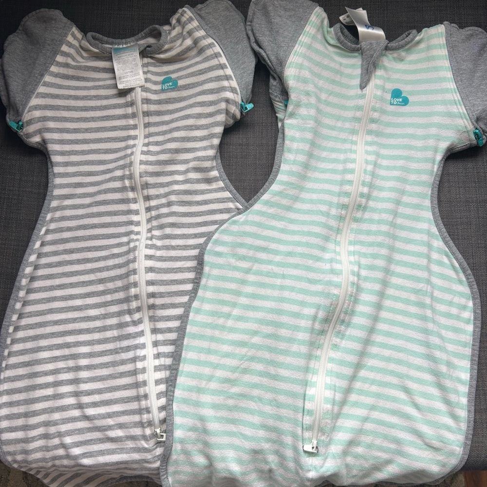 TWO Love to Dream Striped Kids Sleep Sack Transition Bag- Gray and Mint